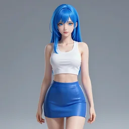digital illustration of cyberpunk pretty girl with blue hair, beautiful blue eyes, wearing a short mini skirt and tank top, in city street at night, by makoto shinkai, ilya kuvshinov, lois van baarle, rossdraws, basquiat