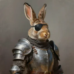 half-length portrait of an armored hare character wearing an eyepatch, epic dramatic fantasy character art painting, trending on artstation