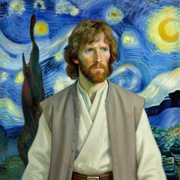 under water Obi Wan Kenobi in the style of Van Gogh