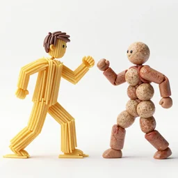 a man made out of spaghetti and a man made out of meatballs battle in Times Square for the fate of the universe, drawn in a comic book art style