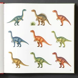a page of all the dinosaurs diagram by martine johanna and simon stalenhag and chie yoshii and casey weldon and wlop : : ornate, dynamic, particulate, rich colors, intricate, elegant, highly detailed, sharp focus, 8 k, octane render,