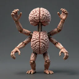a creature made out of 4 human arms and a brain