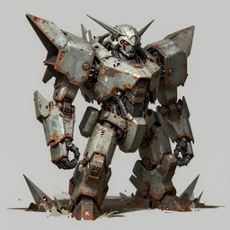 zaku ii on the loo, concept art by zoltan boros, shin hanga style, trending on artstation, altermodern, dystopian art, parallax, angular, rust, degradation, ruan jia