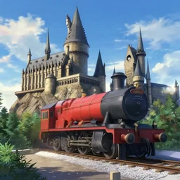 :: Train to Hogwarts :: cyberpunk style :: Makoto Shinkai cyberpunk style :: Cinematography by Zack Snyder ::8k resolution :: cinematic shot.