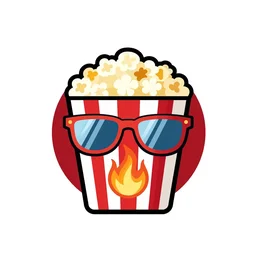 vector futurist style logo for with a popcorn on fire with mirrorshades, clean composition, symmetrical