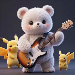 high quality 3 d render very cute fluffy cyborg!! bear! plays huge electric guitar, cyberpunk highly detailed, unreal engine cinematic smooth, in the style of blade runner & detective pikachu, hannah yata charlie immer, moody light, low angle, uhd 8 k, sharp focus