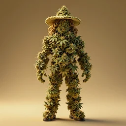 full body shot, curly cannabis, hemp body, marijuana hero, weed hat, cinematic volumentric lighting, golden ratio, behance hd, hyper detailed, octane render, artstation, perfect symmetry, perfect composition