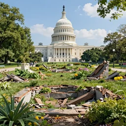 craft garden built in destroyed washington dc's ruins, sunny day, hyperdetailed, artstation, cgsociety, 8 k