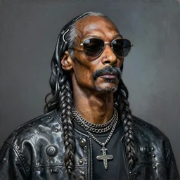 a striking hyper real painting of Snoop doggy dog, dark, metal, occult, by Glyn Smyth