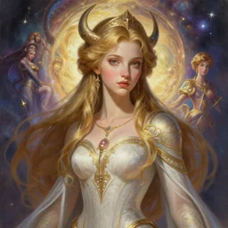 portrait of a poppet paladin who worships desna, d & d, pathfinder, fantasy, intricate, elegant, highly detailed, digital painting, artstation, smooth, sharp focus, illustration, art by artgerm and greg rutkowski and alphonse mucha, with an epic cosmic background in the style of erak note, eddie mendoza, christophe young, craig mullins, evan lee, silvain sarrailh, dao trong le, kan liu, character design, trending on artstation