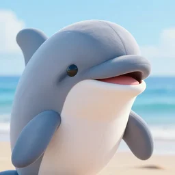 close-up photograph of a happy dolphin, plush doll, 8k