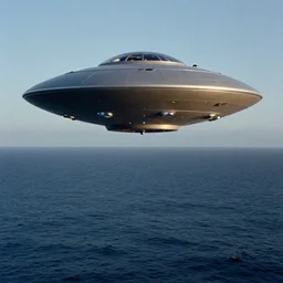 7 0 s film still of a ufo hovering above ocean, highly intricate, highly realistic, kodachrome, cinecolor, cinestill, photorealism, cinematic, film grain, film texture, vhs recording
