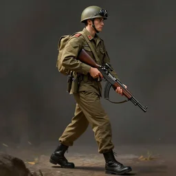 A sprite sheet for a soldier walking with a gun