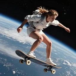 woman riding her space board, in space, by nikolay makovsky.