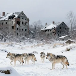 wolves in snowy washington dc, snow dunes, damaged buildings, hyperdetailed, artstation, cgsociety, 8 k