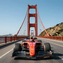 fantasy sports car driving across golden gate bridge