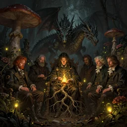 a beautiful digital illustration painting of a detailed gothic fantasy fireflies and roots, dark mushroom, flowers ruins beautiful dragon by benoit b. mandelbrot, steven belledin, martin johnson heade, lee madgwick, caspar david friedrich, and david rios ferreira. 8 k resolution trending on artstation concept art digital illustration
