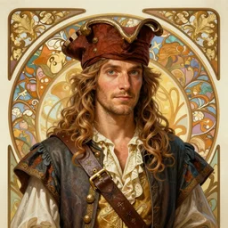 Guybrush Threepwood, cute, fantasy, intricate, elegant, highly detailed, digital painting, 4k, HDR, concept art, smooth, sharp focus, illustration, art by alphonse mucha