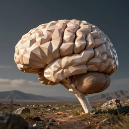 fake news controlled by giant low poly brain