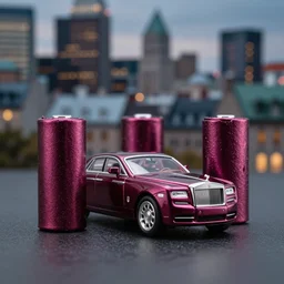 3 5 mm photo of metallic wine color 9 9 rolls - royce boat tail, like die cast 1 / 6 4 model with a montreal city as background, epic cinematic, epic lighting