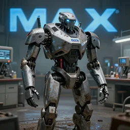bernie sanders building a scifi armored doomsday robot, cinematic moody lighting, sharp focus, dirty laboratory, imax