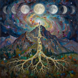 from agave amica roots to the moons, beautiful intricate oil painting, mountains, beautiful nebula in the sky by jacek yerka, beautiful nebula in the sky by jacek yerka