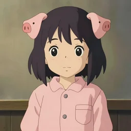 adorable anime girl wearing cute piggy pajamas, young, clear clean face, Ilya kushinov, by Makoto Shinkai, Studio Ghibli, Miyazaki, Kyoto Animation, digital 2D, painterly style, gouache illustration, high contrast, cute, kawaii, chibi, golden ratio, rule of thirds