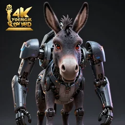 hyper detailed ultra sharp portrait of an evil robotic donkey that is heroically looking into the camera, 2 d digital vector art, highly realistic, highly detailed, medium shot, low angle, dramatic lighting, picture of the year award, deep cyberpunk mechanoid, sharp focus, 4 k, ultra hd,