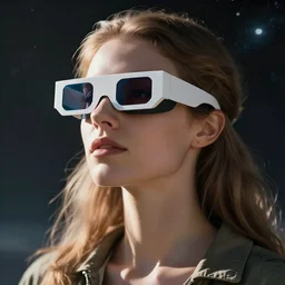woman with 3D glasses in space