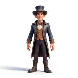 weathered circus ringmaster, stylized pixar-style 3d render, full body, standing, isolated on a pure white background, centered, whole figure in frame, sharp focus, studio lighting