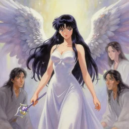 greg manchess painting of anime woman, long wings, sorceress wand, soft lighting, trending on artstation, by huang guangjian and gil elvgren and sachin teng