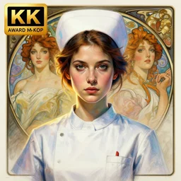 portrait sketch of a modern nurse by jeremy mann and alphonse mucha, fantasy art, realistic drawing, dynamic lighting, artstation, poster, volumetric lighting, very detailed faces, 4 k, award winning