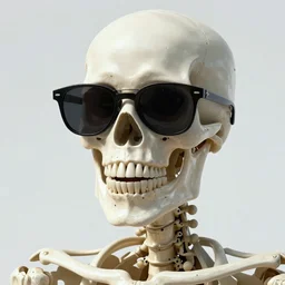 A detailed portrait of a cool skeleton wearing sunglasses, high detail, digital art