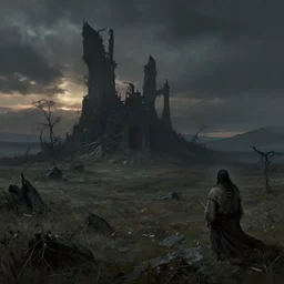 Matte painting, artstation, fantasy,  land , dusk, drama, ominous, shaman, witch, Daniel Ljunggren