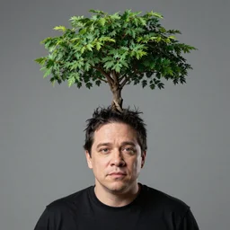 Joe Rogan with a tree growing out of his head