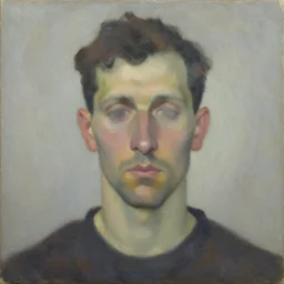 An impressionist oil painting of a man with no eyes, no mouth and no nose