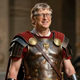 bill gates as a glorious buff roman warrior, cinematic, dramatic lighting