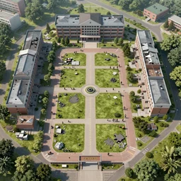 rpg battlemap of the outside of a high school, post - apocalyptic, decay, photorealistic