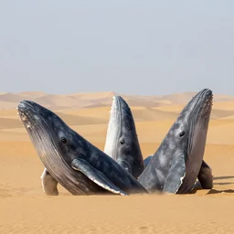 standing whales in sand dunes, photography