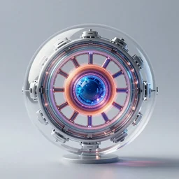 8k ultra fine line photorealistic 256 bit energized 12 channel toroidal mechanism surrounding an 12 channel 128 bit energized atomic orbits ion trapping microwave nucleation chamber inside a rotating clear glass sphere