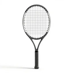low-poly tennis racket, 8k product photo, isolated on a pure white background, centered, entire object in frame, sharp focus, soft studio lighting