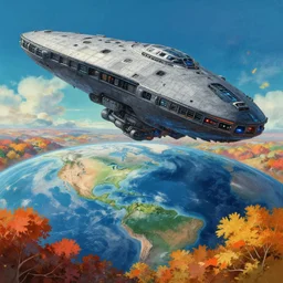 a comic book style portrait painting of a alien mothership landing on earth, studio ghibli, unreal 5, hyperrealistic, octane render, dynamic lighting, intricate detail, harvest fall vibrancy, cinematic