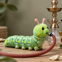 giant caterpillar using a hookah, macro photography