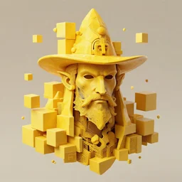 fantasy portrait of wizard with neonyellow cubes, intricate abstract. intricate artwork, by greg rutkowski, wlop, beeple, dan mumford. concept art, octane render, trending on artstation, greg rutkowski very coherent symmetrical artwork. cinematic, key art, hyper realism, high detail, octane render, 8 k, iridescent accents
