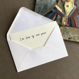 still life aesthetic layout of love letter, open envelope, oil on canvas,