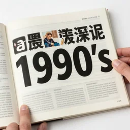 a photo and large impressive text, 1 9 9 0's hand photograph magazine.