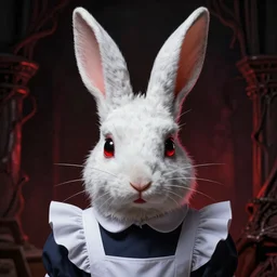 the white rabbit from alice in wonderland at the dark carnival, highly detailed, artstation, intricate, smooth, sharp focus, dark, horror, illustration, art by greg rutkowski and yuumei, good clear quality, lighting, biology, symmetrical artwork, perfect face, 1 3 5 mm, cinematic, hyper realism, high detail, octane render, 8 k, crimson highlights