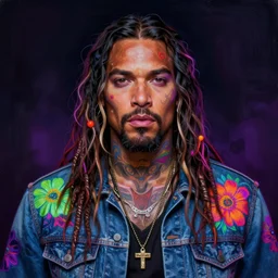 portrait of jason momoa, hyper detailed masterpiece, neon floral pattern, jean giraud, digital art painting, darkwave goth aesthetic, psychedelic, artgerm, donato giancola and tom bagshaw