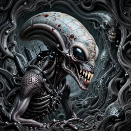 alien trump, sharpt teeth, by h. r. giger, nightmare fuel, nightmarish, intricate, highly detailed, optical illusion, stranger things demogorgon