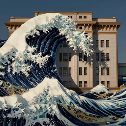 ealistic, facade of a building, great wave, studio shot, intricate detail